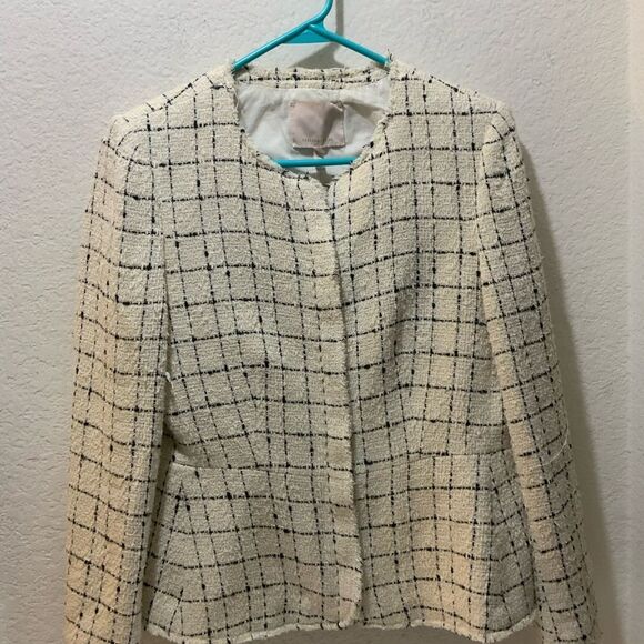 REBECCA TAYLOR Textured Plaid Cotton-Blend Jacket size 10 - Picture 4 of 9